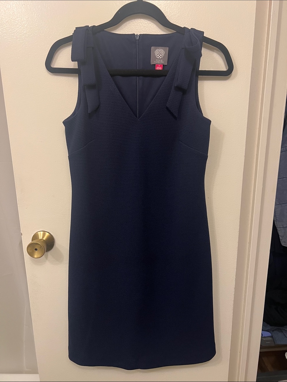 Vince Camuto Navy Textured V-Neck Dress